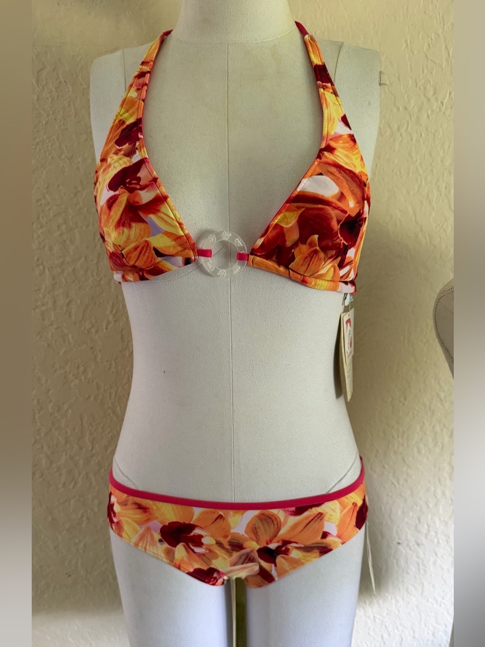 Aaron Chang Reversible Two Piece Orchid  Pring Embroidered Swimsuit XS